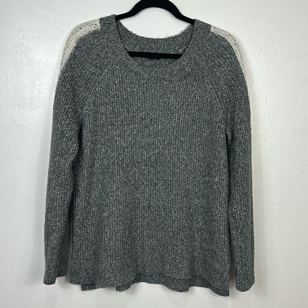 INC International Concepts Gray Cotton Blend Beaded Pullover Sweater Size M